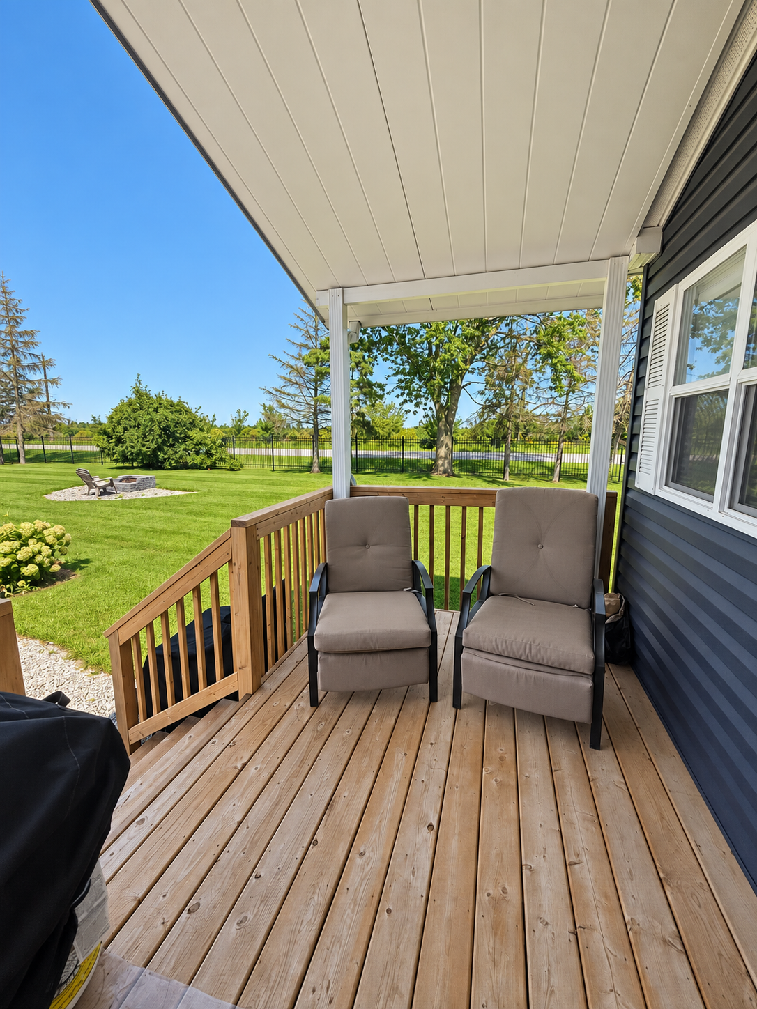 The covered rear porch
